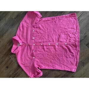 Vibrant Pink Linen Blend Short Sleeve Shirt - Size 12-14